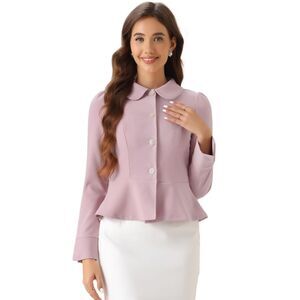 Peplum Blazer Peter Pan Collar Ruffle Hem Office Work Blazers Pink